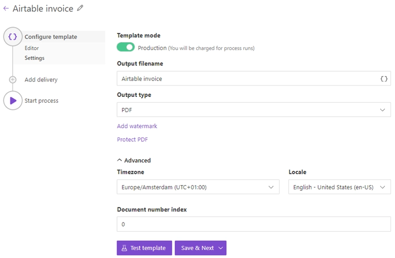 Template settings substep
