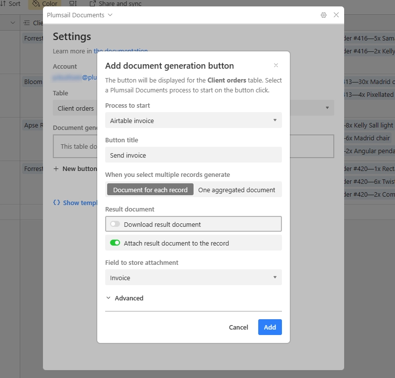 Documents extension settings