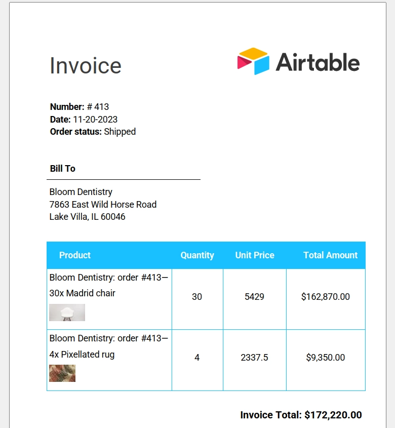 Airtable invoice result