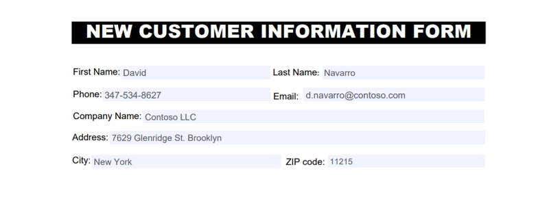 PDF contact form for new customers