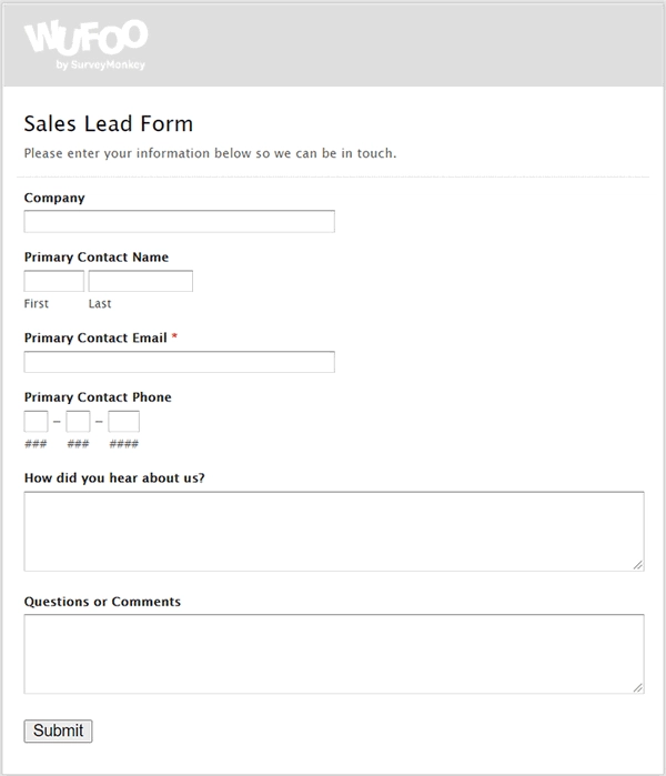 wufoo sales lead form