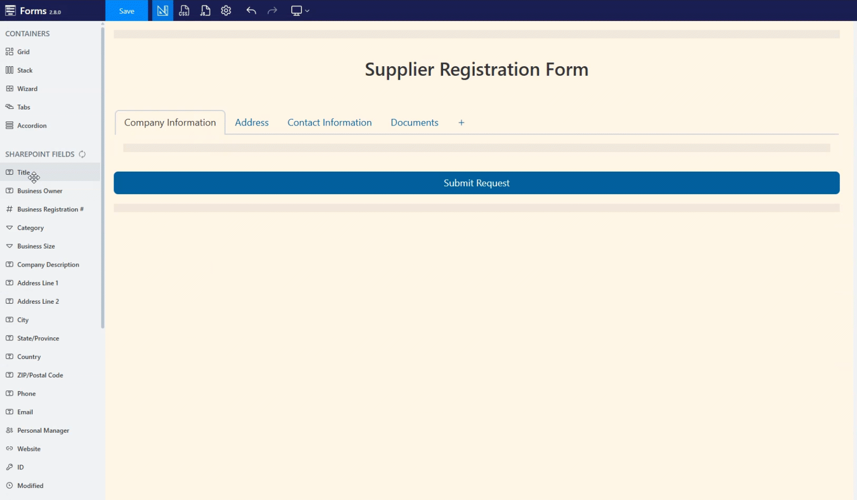 Drag and drop fields onto the form