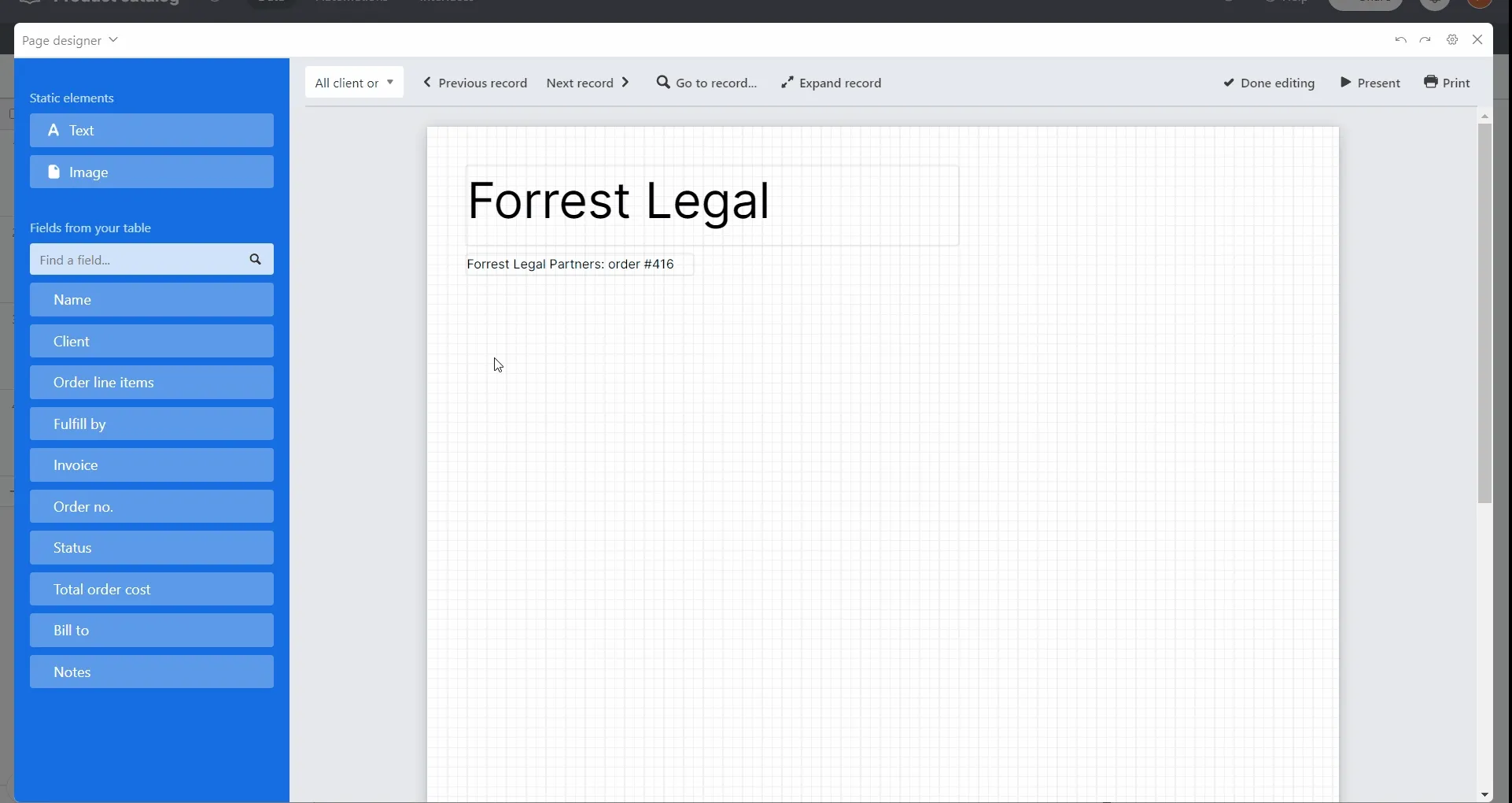 Print record data with Airtable Page Designer