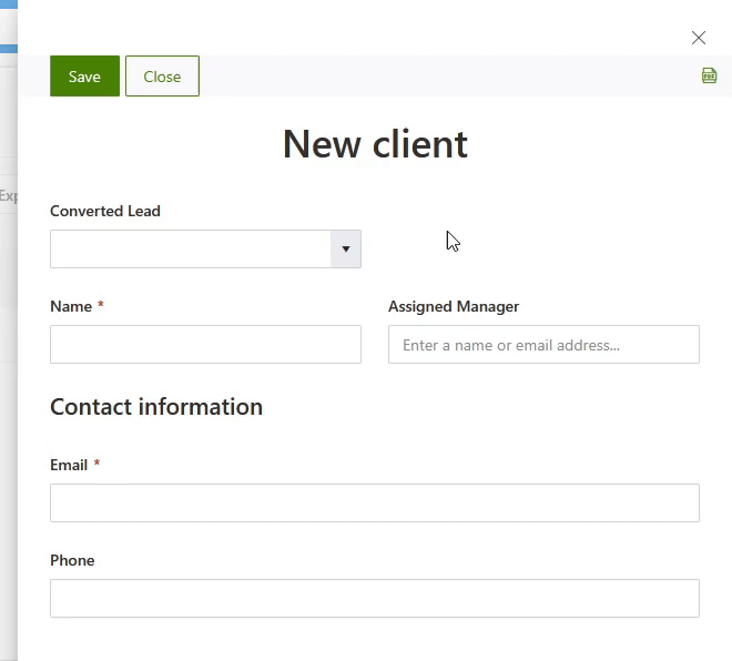 Filling the converted lead field to automatically populate client fields