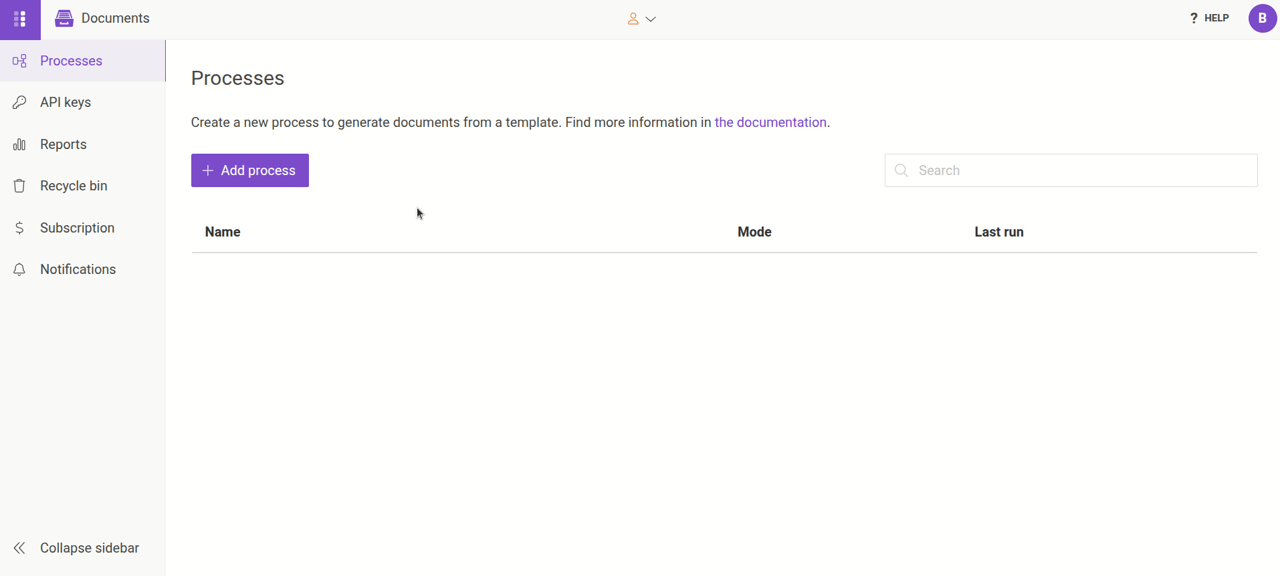 Create process from account and select Blank document type