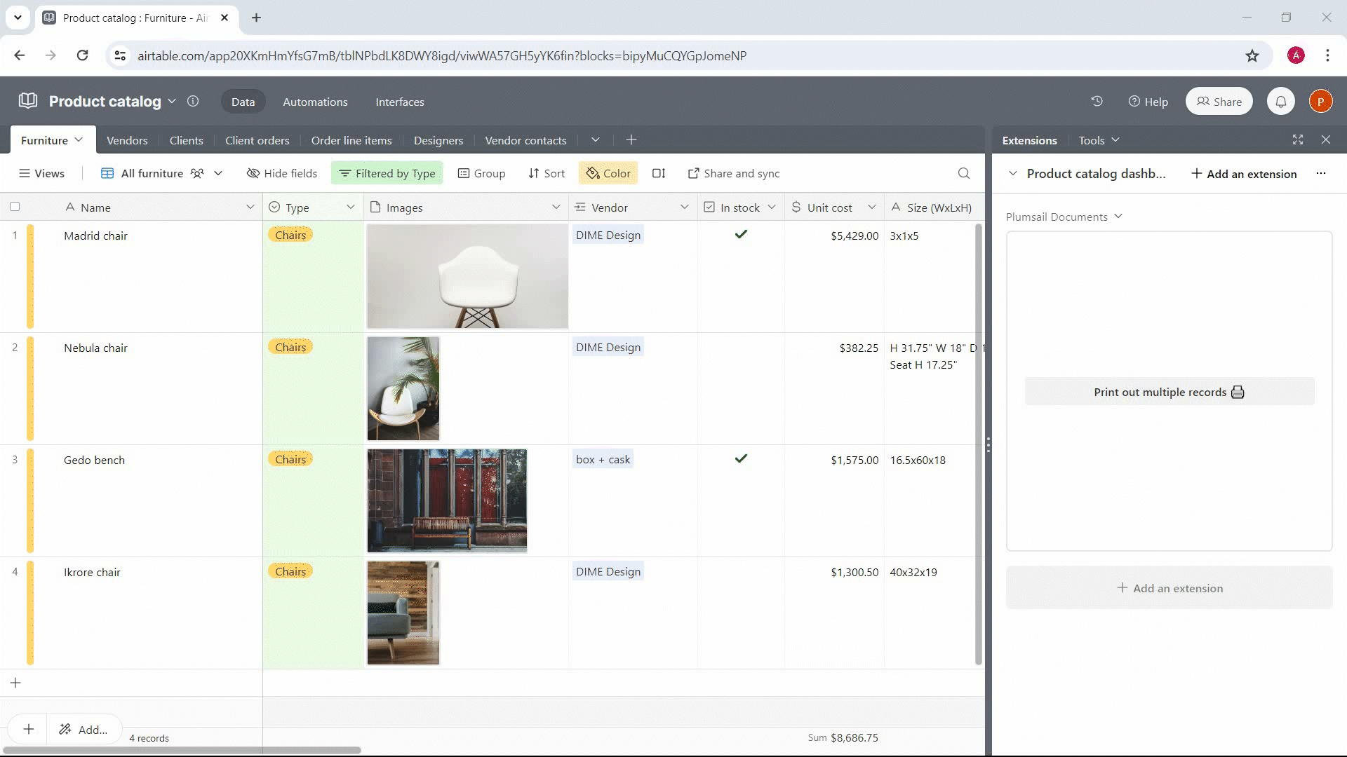 Multiple Airtable records displayed on one page in a generated document