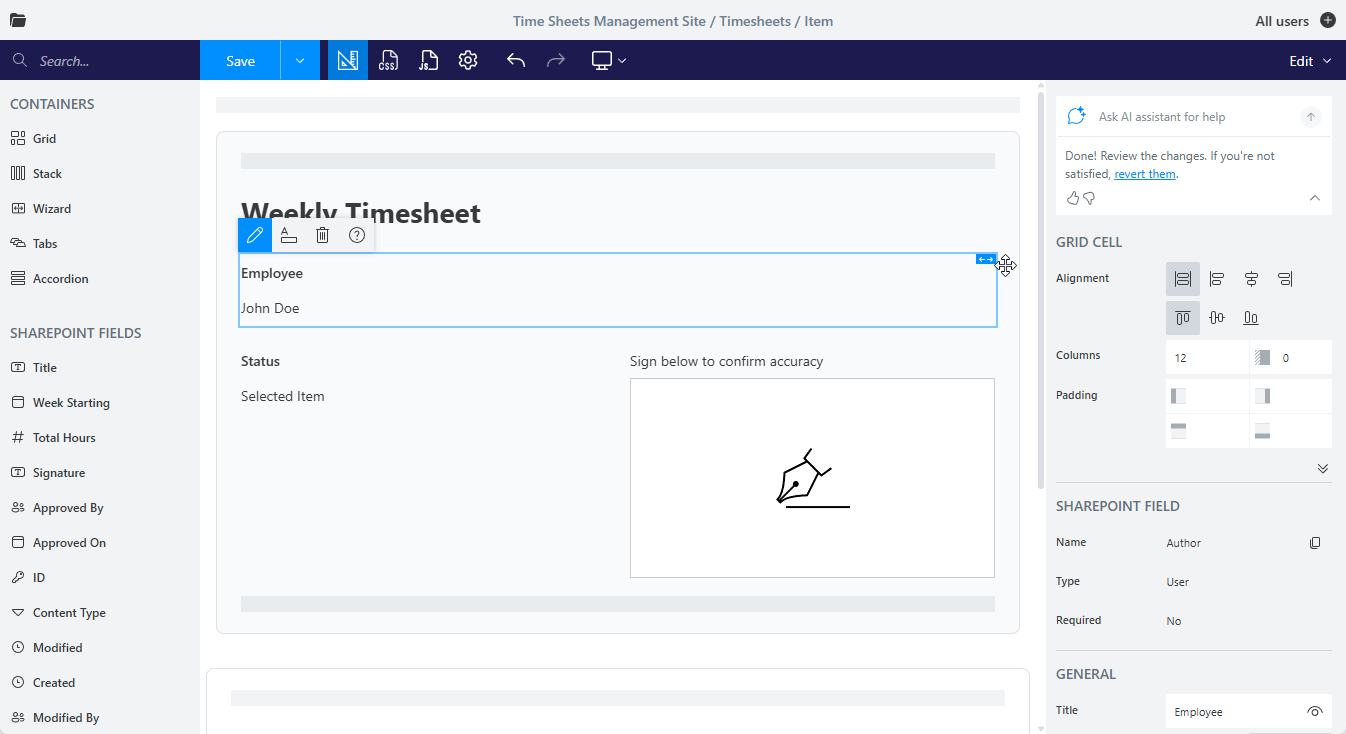 Design form in the editor