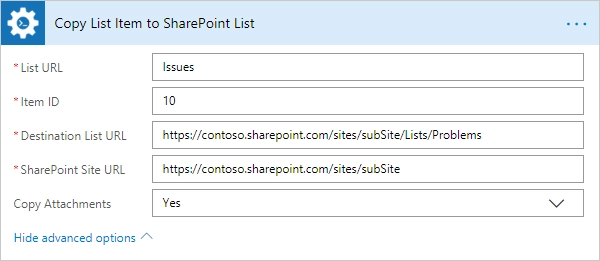 Copy List Item to SharePoint List Example
