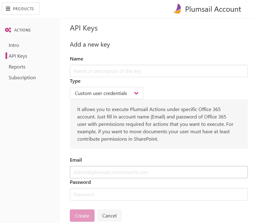 Plumsail Custom SharePoint Credential key