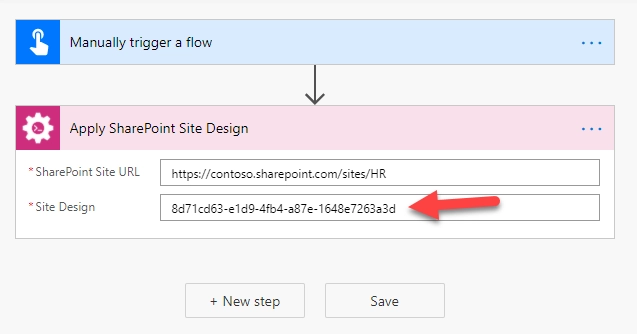Apply site design with ID