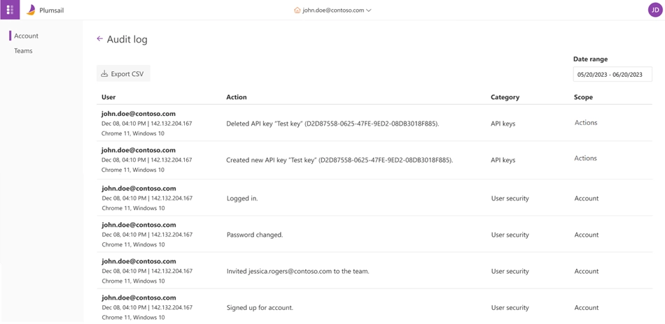 Audit log page