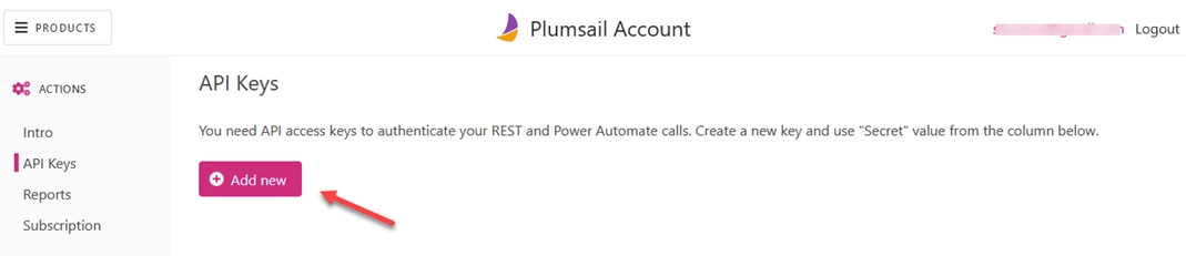 Register account and get API key — Plumsail Actions 1.0 documentation