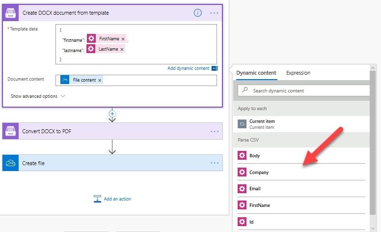 Parse CSV dynamic content