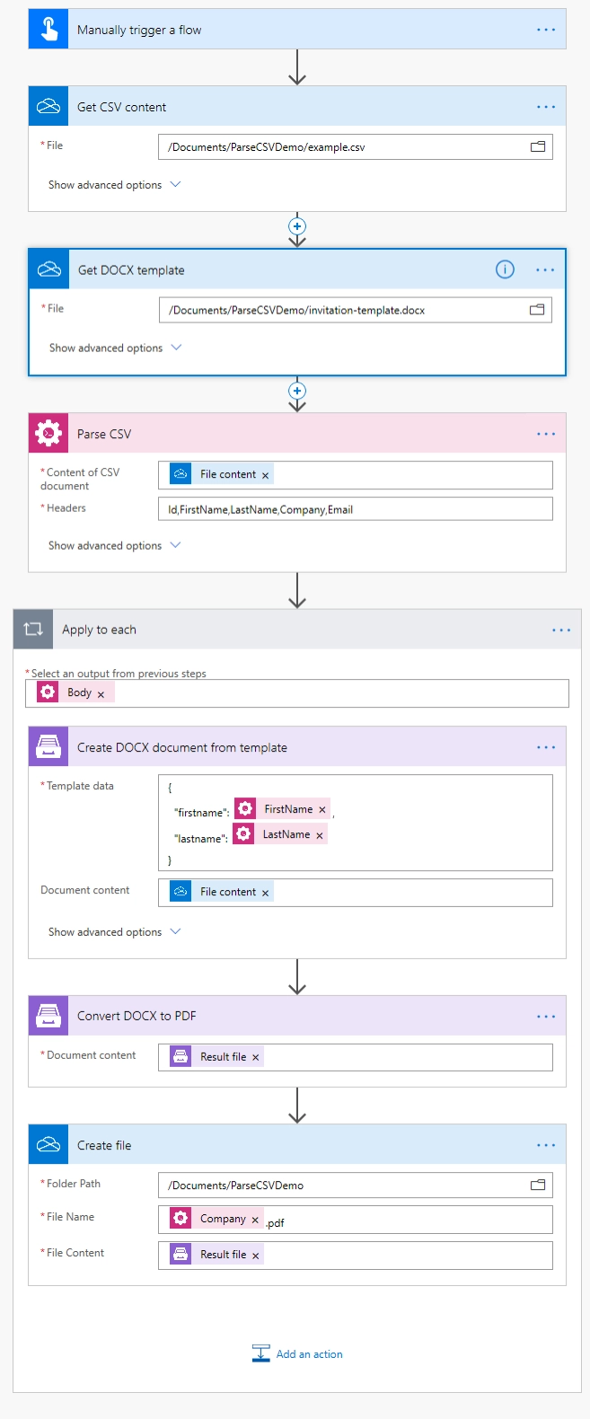 Parse CSV flow