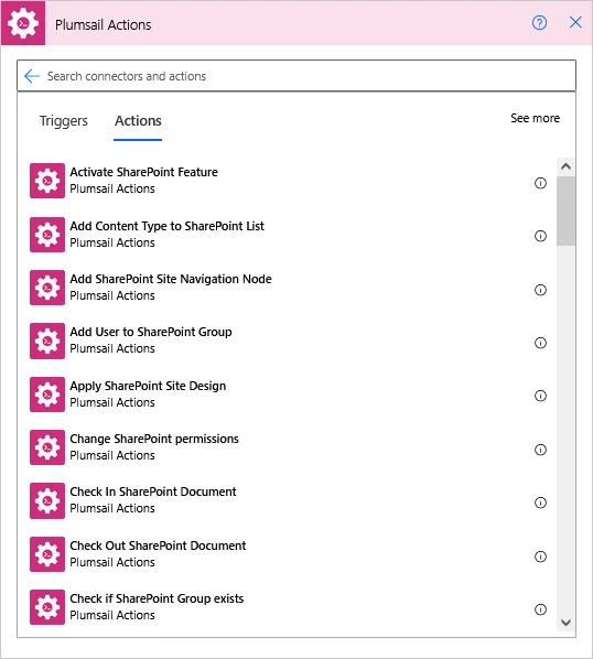 Screen of Plumsail Actions