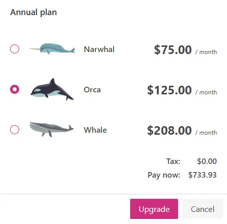Upgrade subscription plan - Available plans