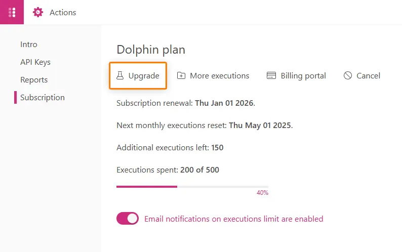 Upgrade subscription plan