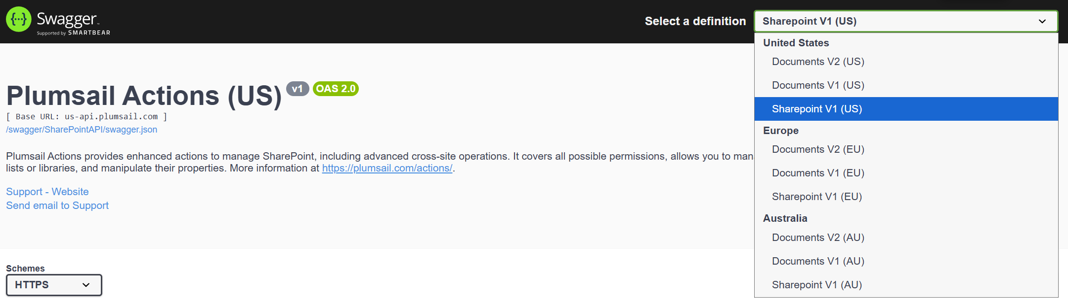 Swagger region selector