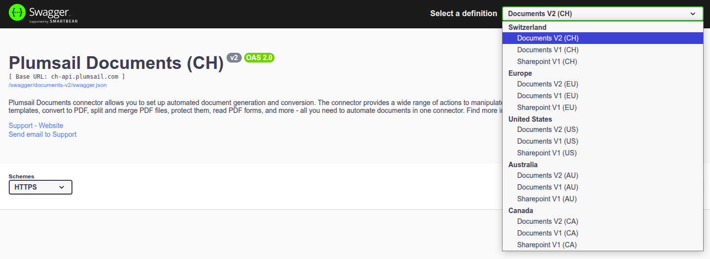 Swagger region selector