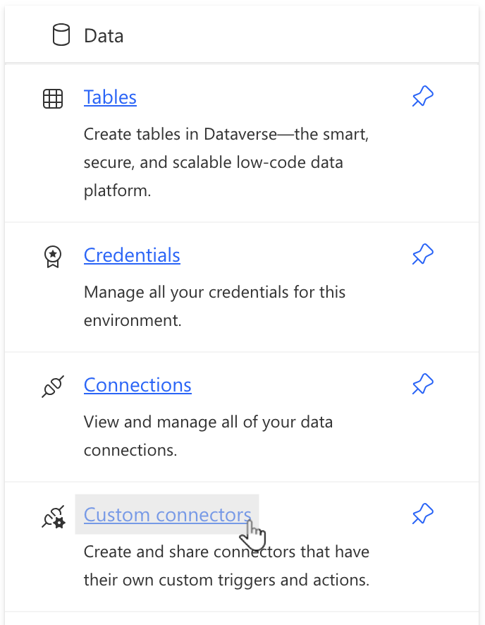 Power Automate (Microsoft Flow) data menu