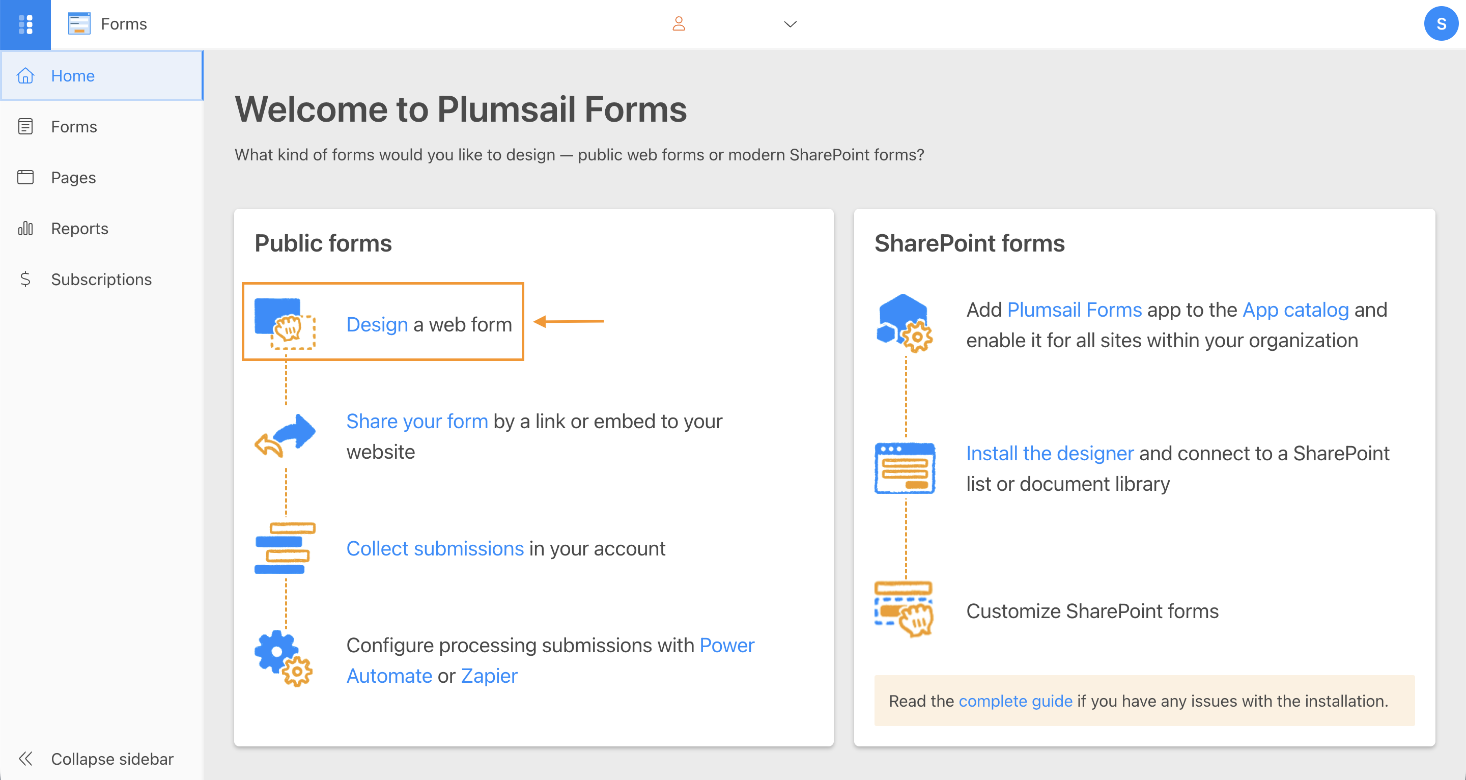 Create a Plumsail Forms web form