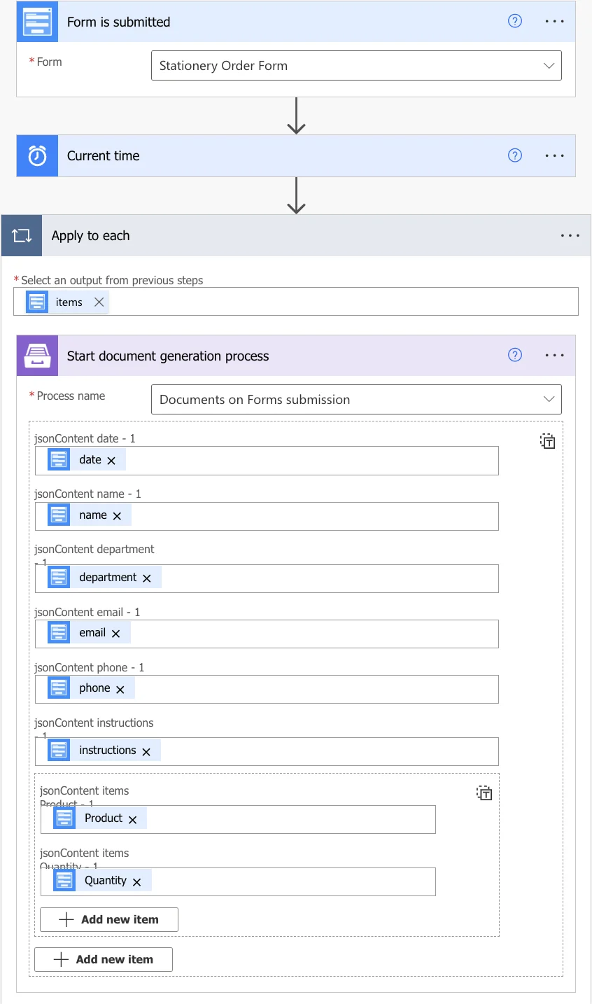 Power Automate flow to generate PDF documents from an XLSX template using Plumsail Forms
