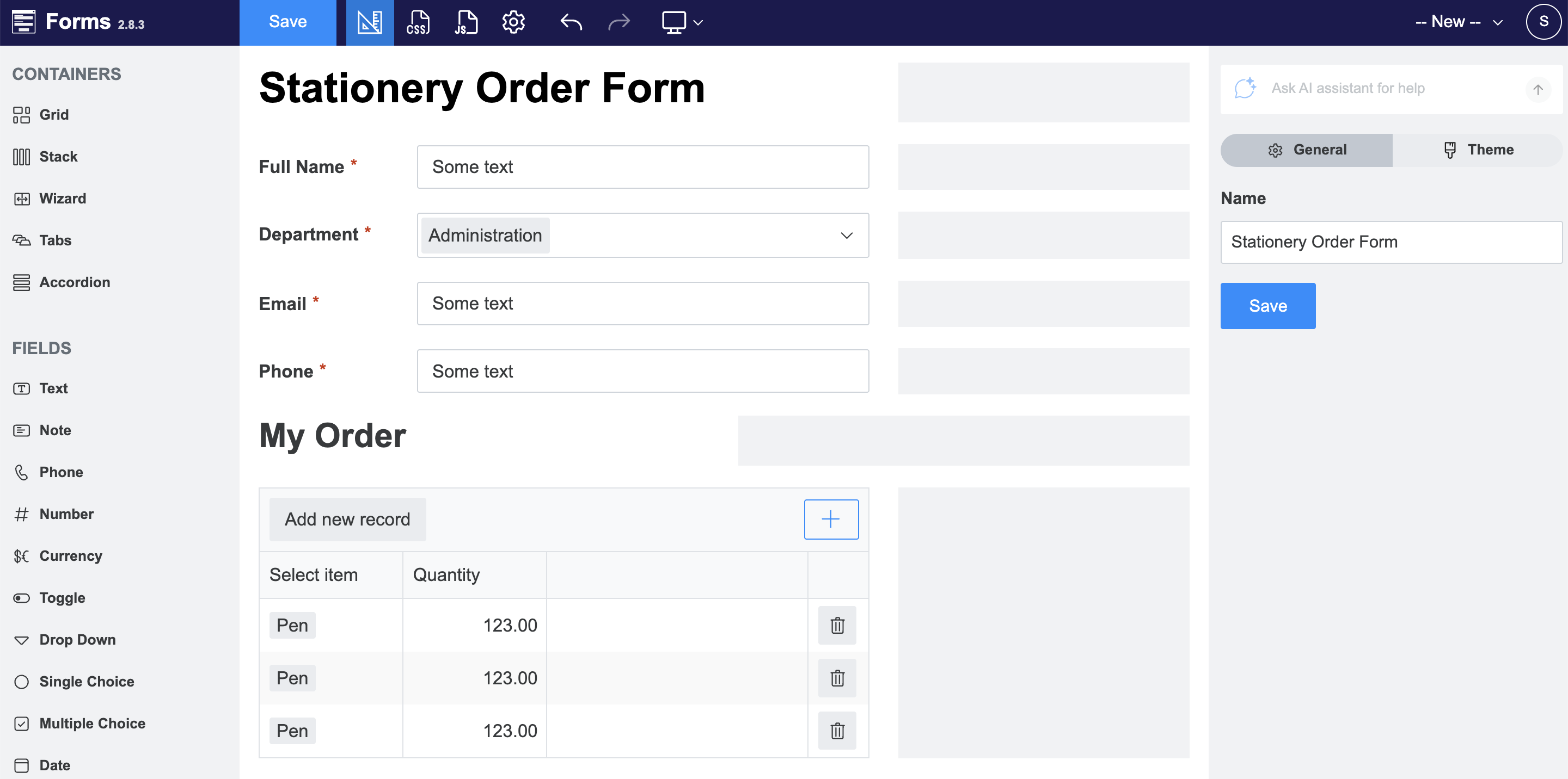 Import a Plumsail Forms form from a JSON file