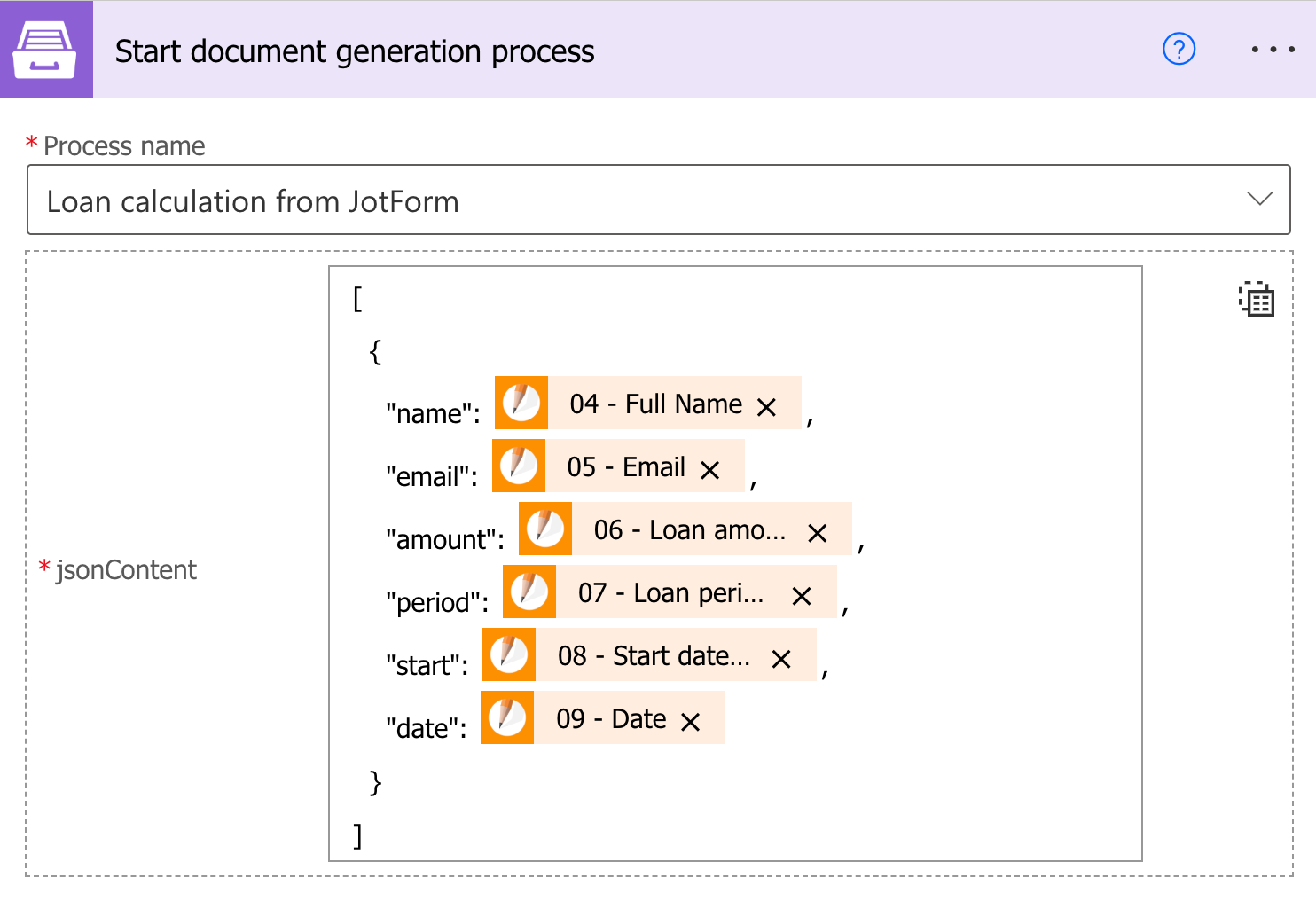 Source data specified in JSON mode