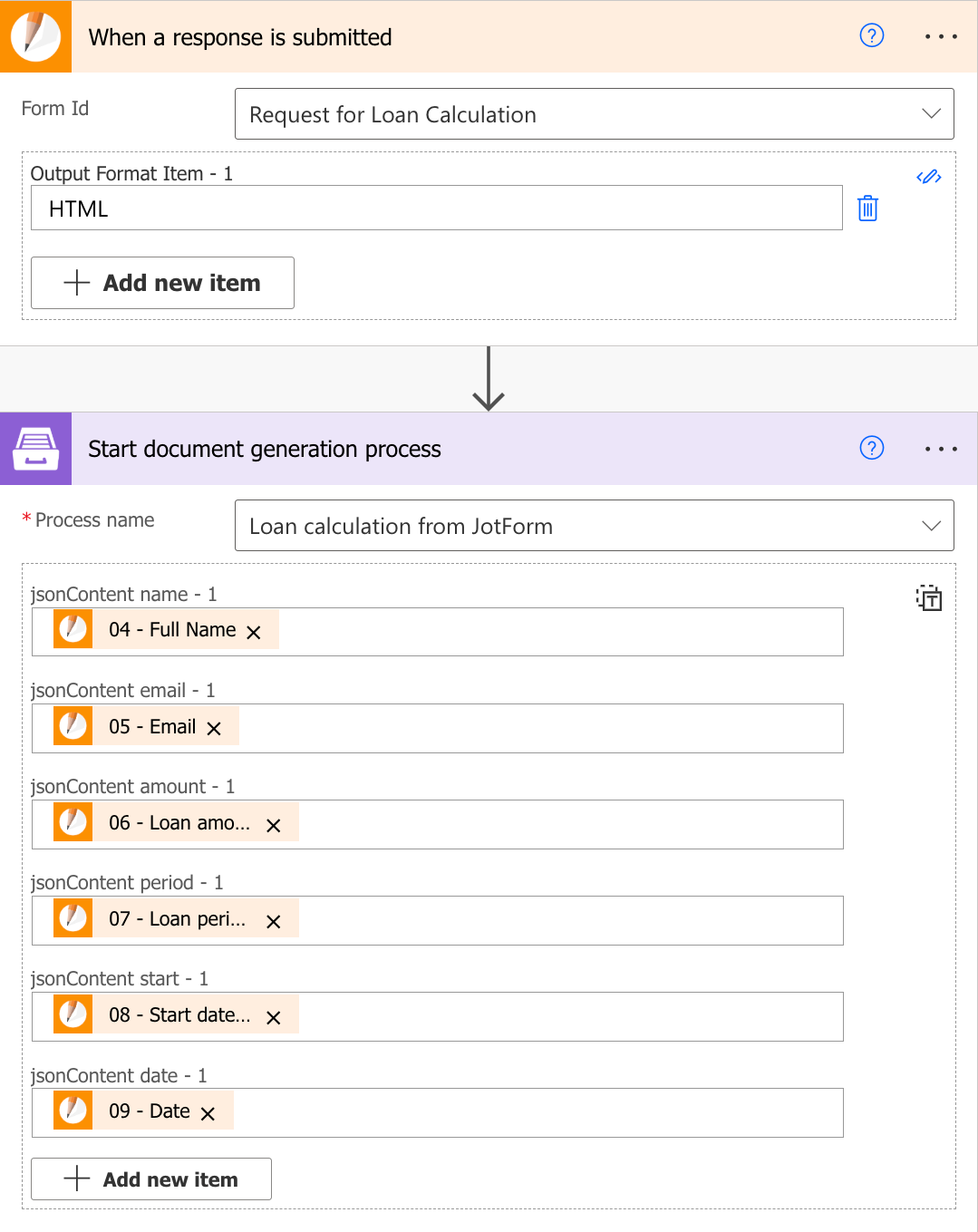 Flow that starts the document generation process on a JotForm submission
