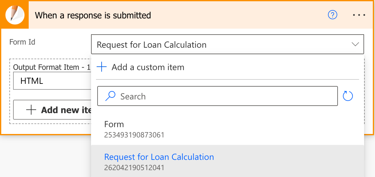 JotForm trigger with the form selected in the Form Id dropdown