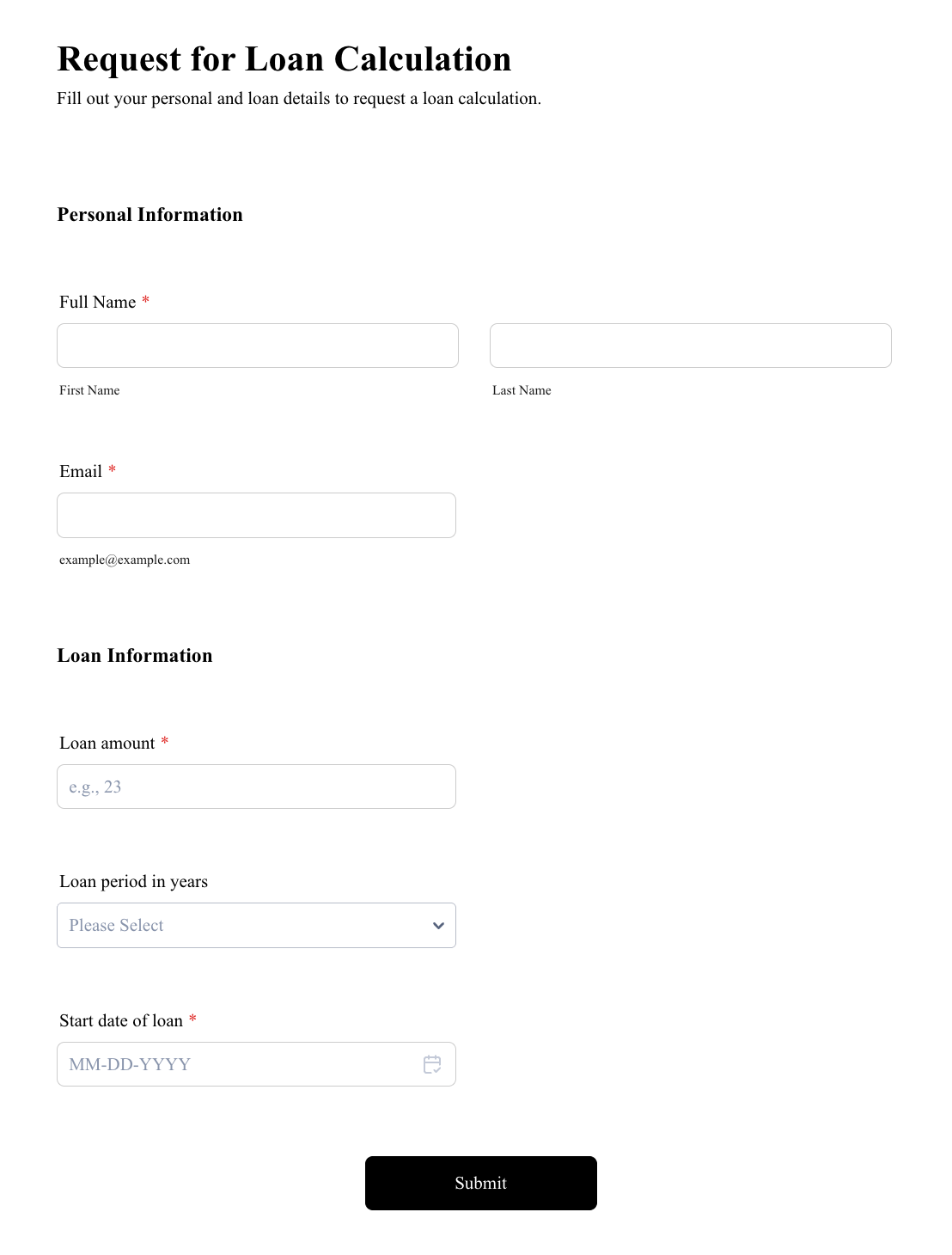 Request for Loan Calculation form in JotForm