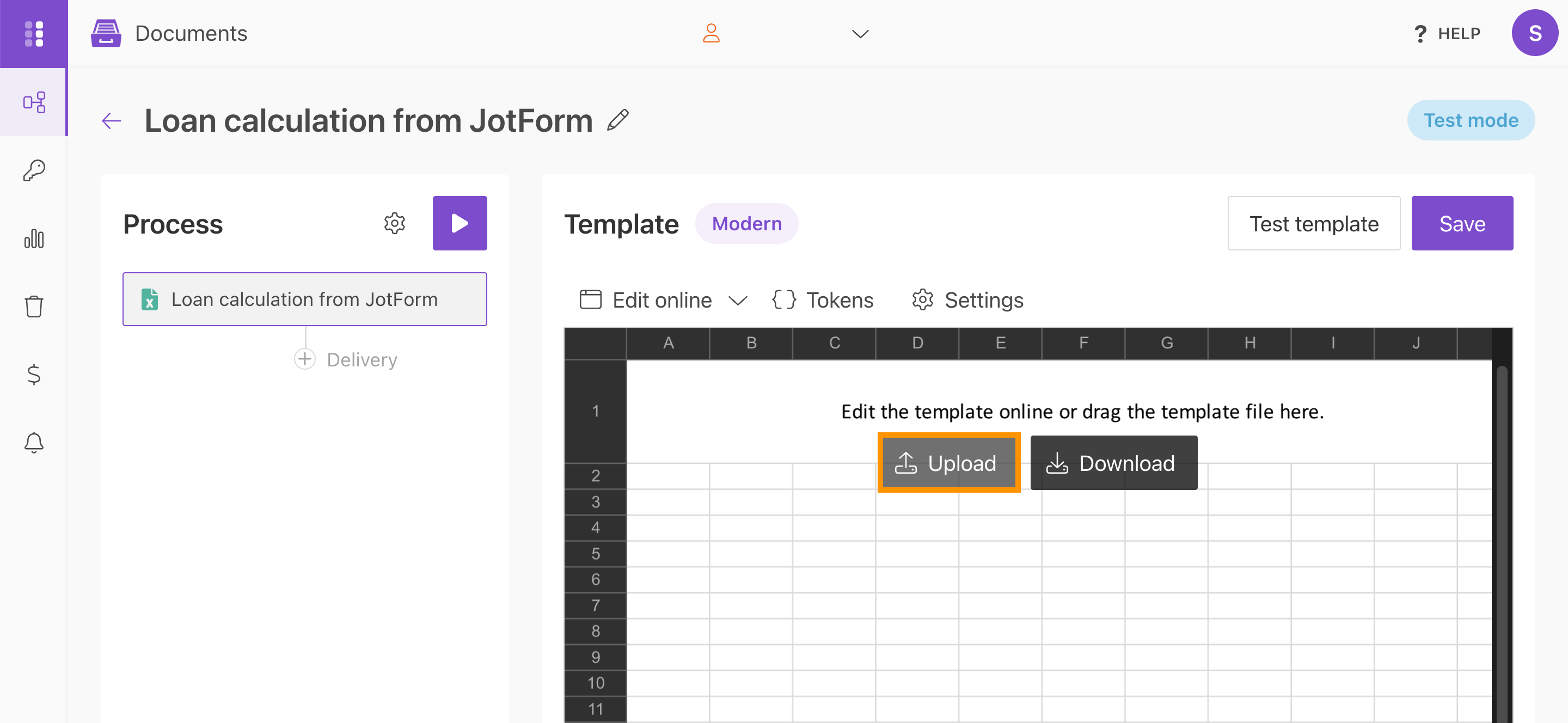 Upload template file