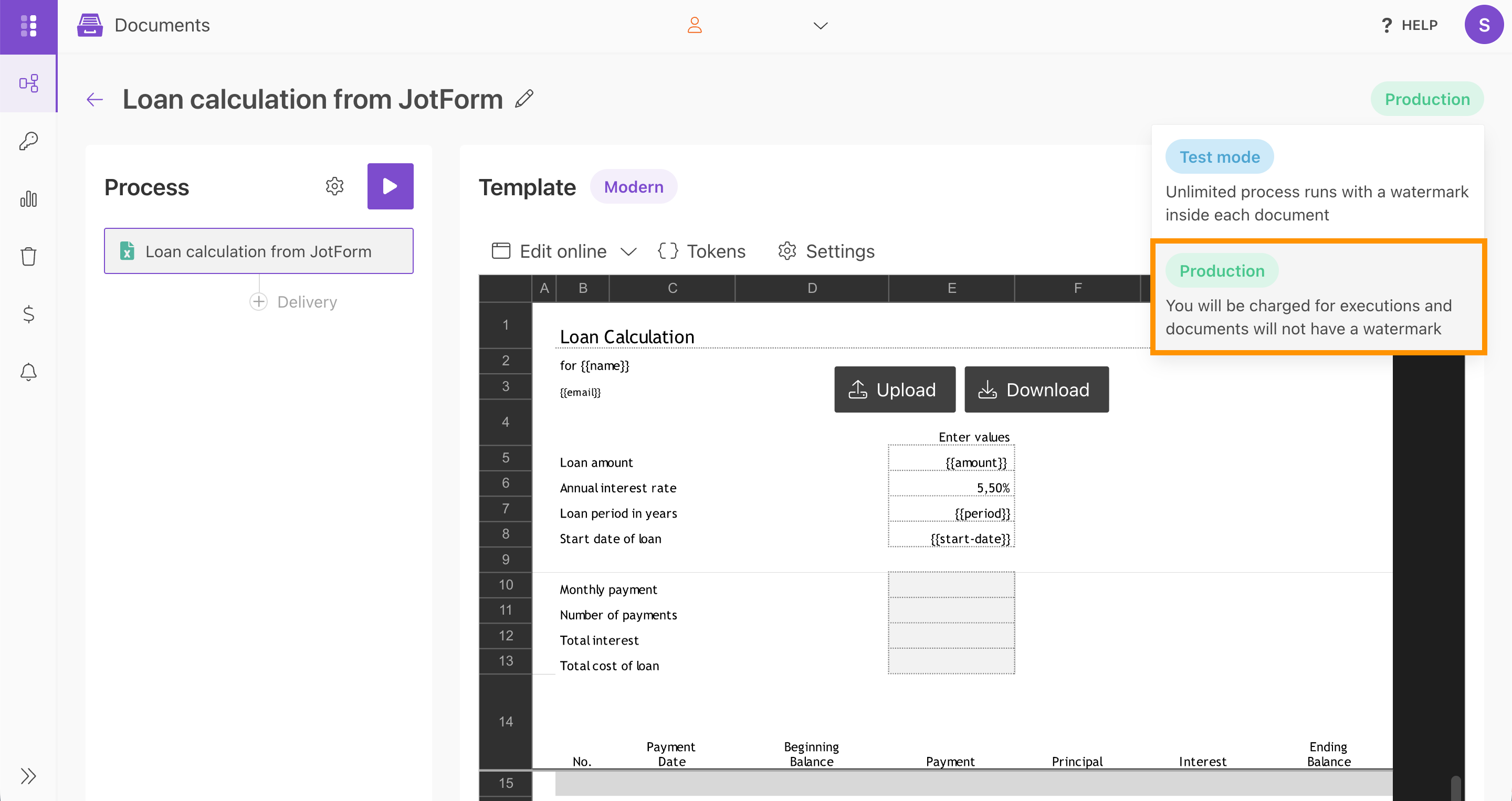 Switch the process mode to Production