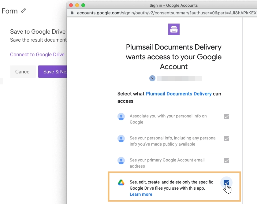 Deliver document to Google Drive