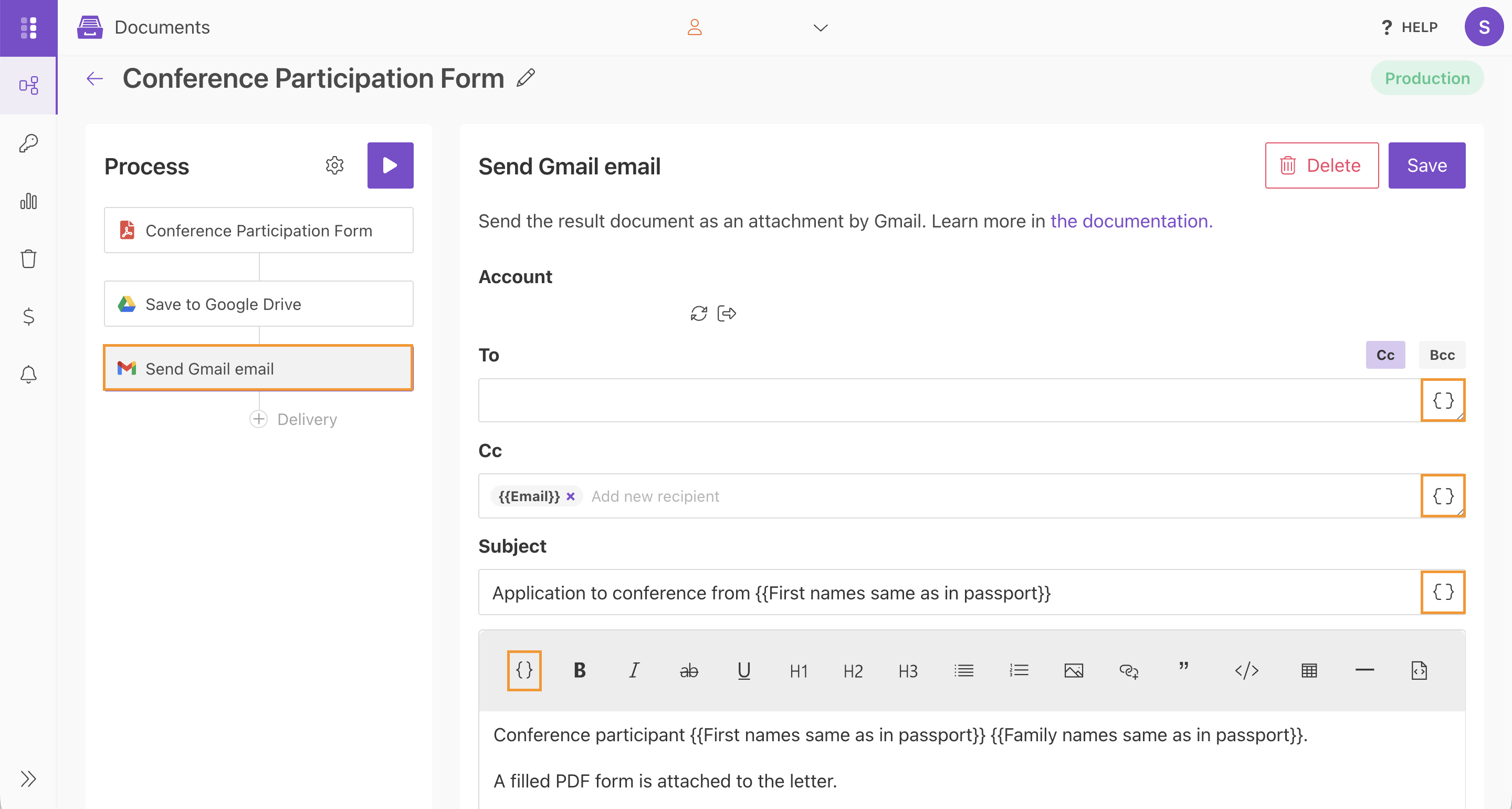 Deliver document by Gmail