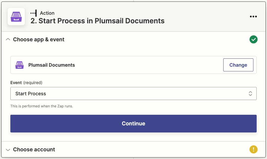 Select "Start process" in Plumsail Documents action