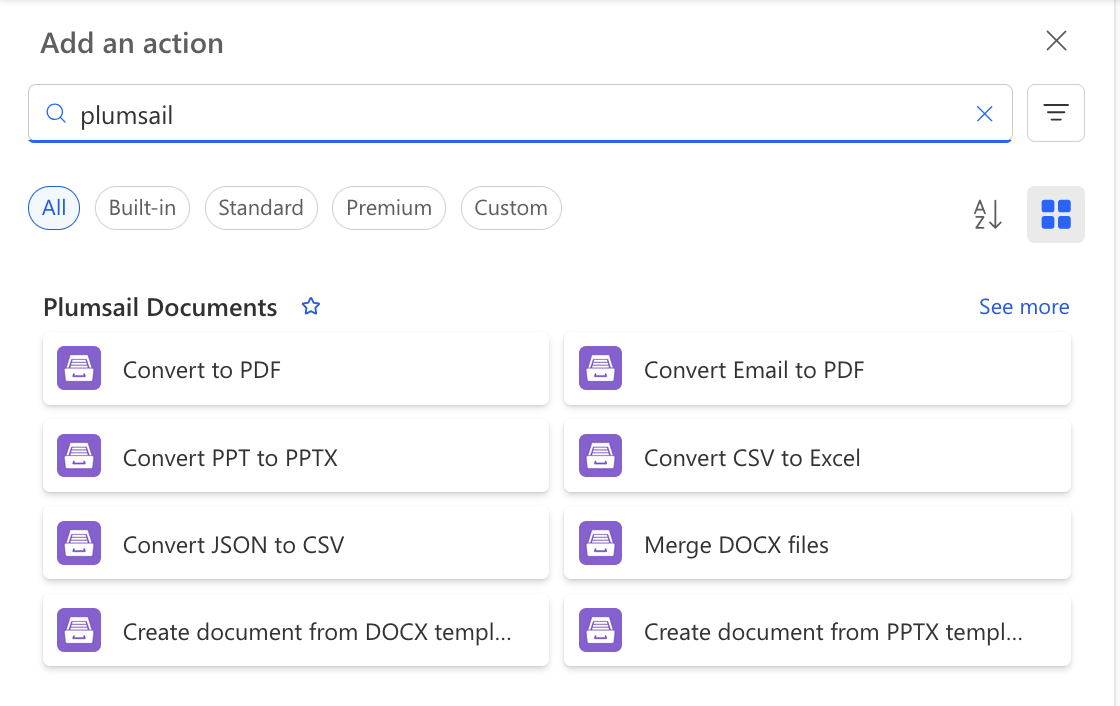 Find Plumsail Documents connector in Power Automate