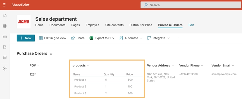 Data table SharePoint list