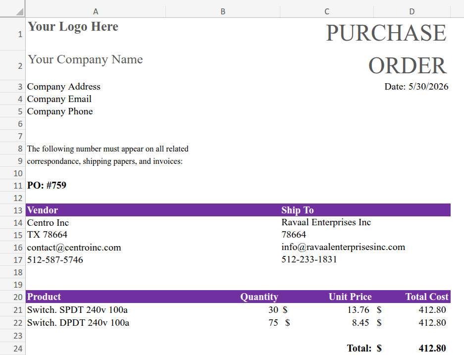 Populated Excel template from SharePoint list item data