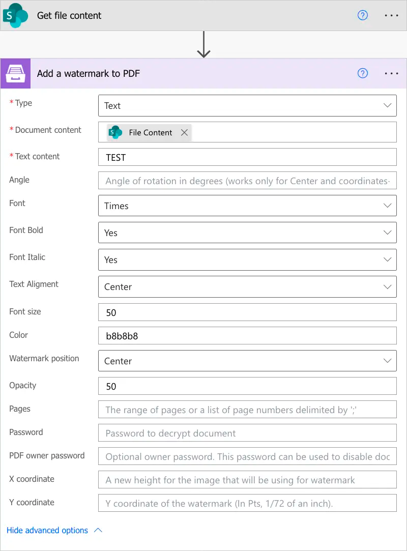 Text watermark options