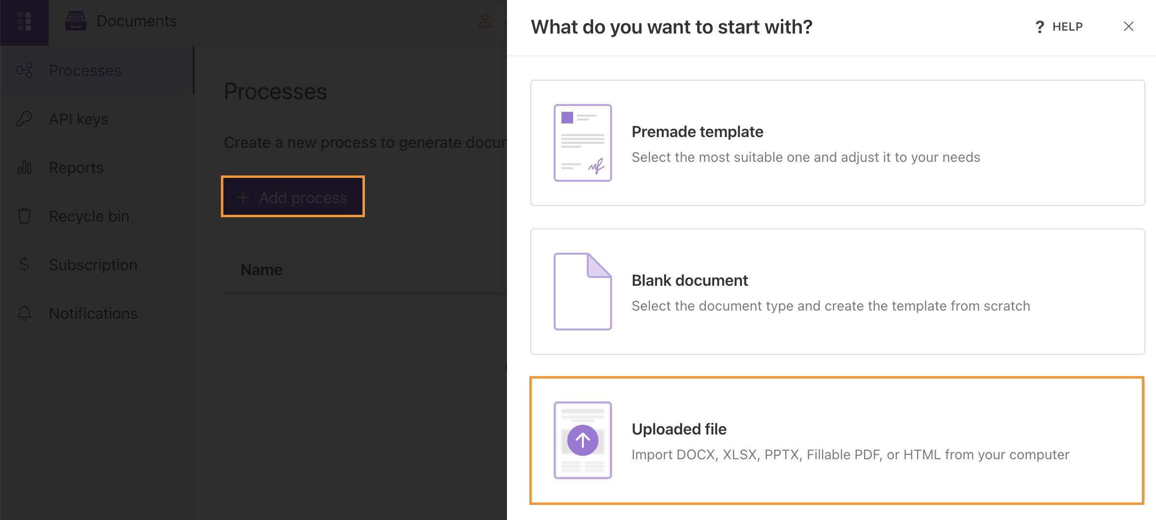 add process button