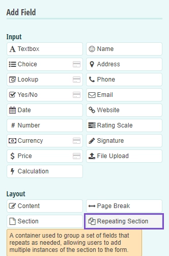 Cognito Form repeating section