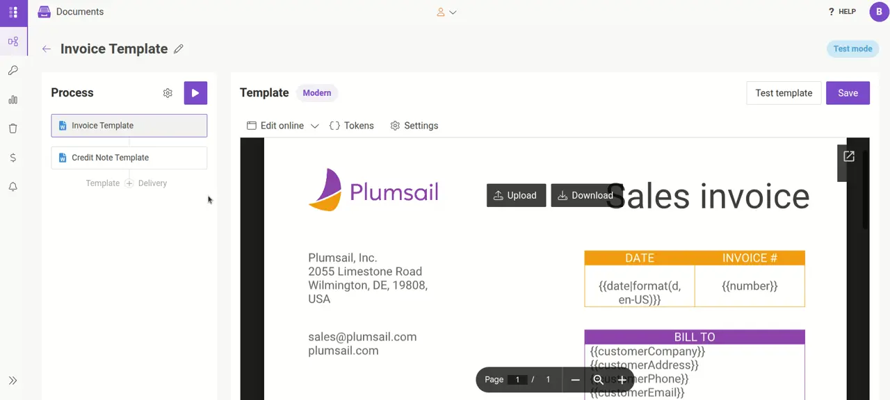 Add template to existing Plumsail process