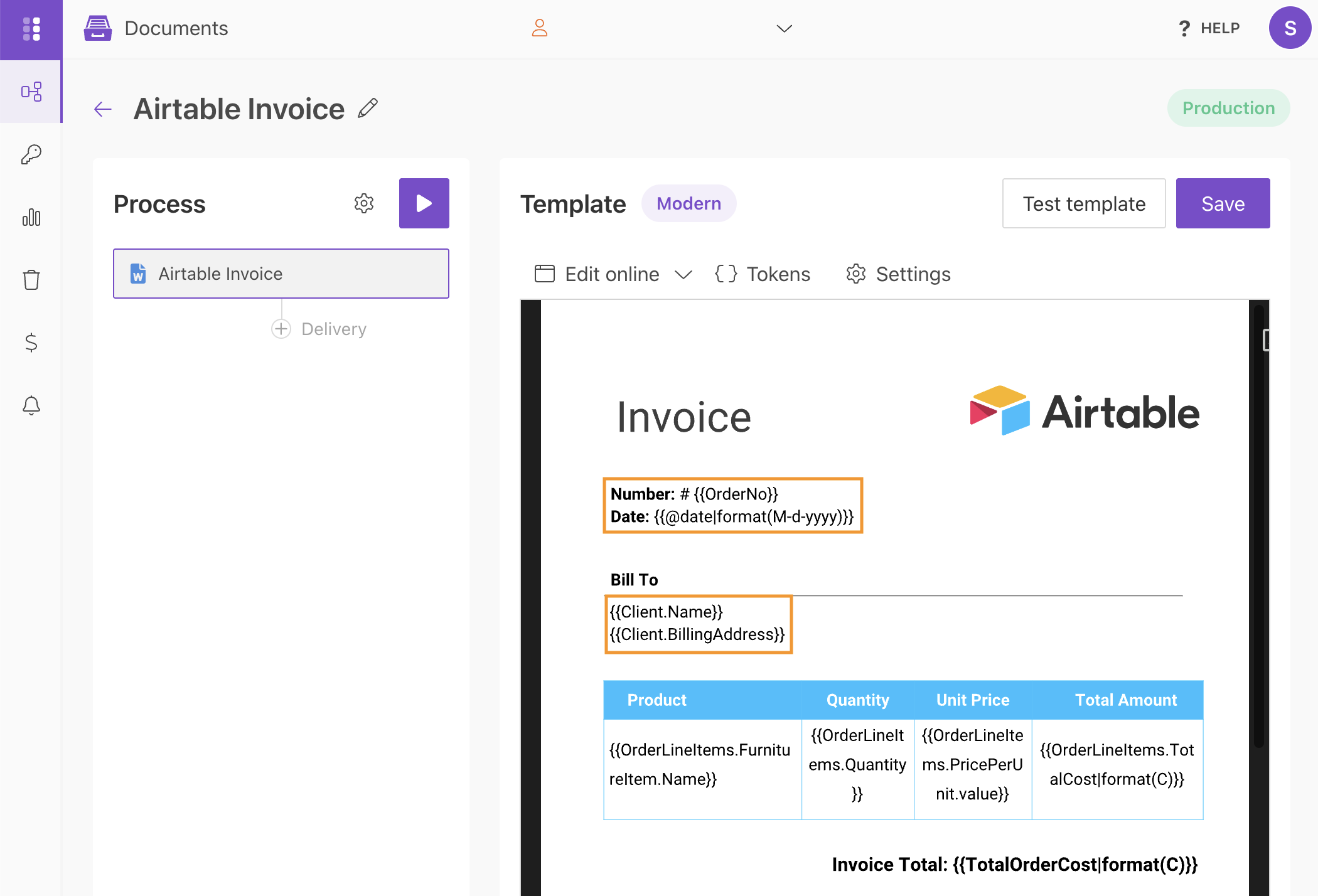 Adding Airtable Tokens to Document Template
