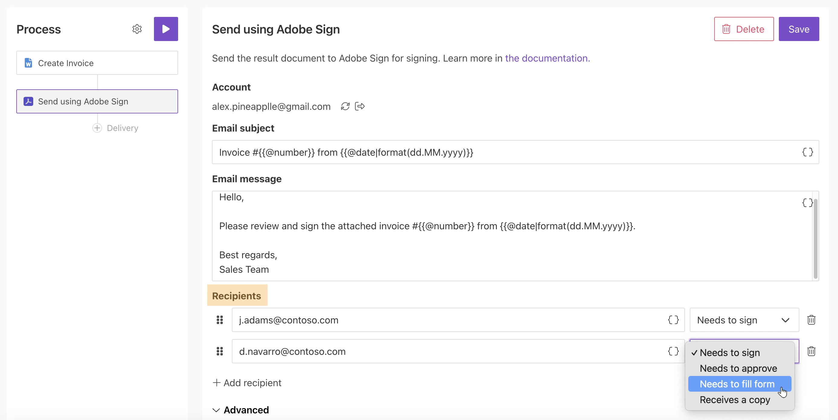 Recipients and their roles in Adobe Sign delivery