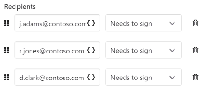 drag and drop recipients to change the sequence of signing