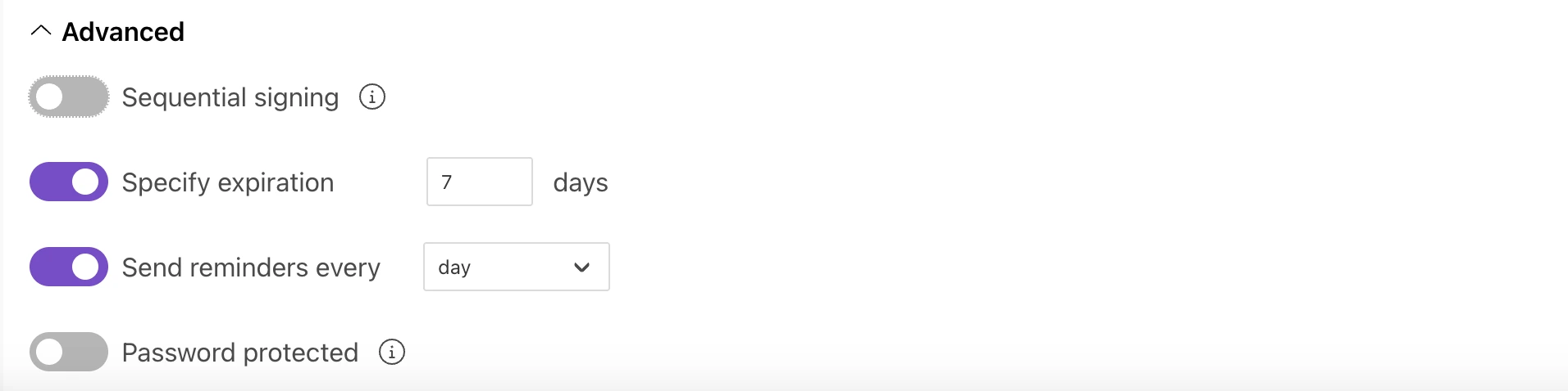 Advanced settings of adobe sign delivery