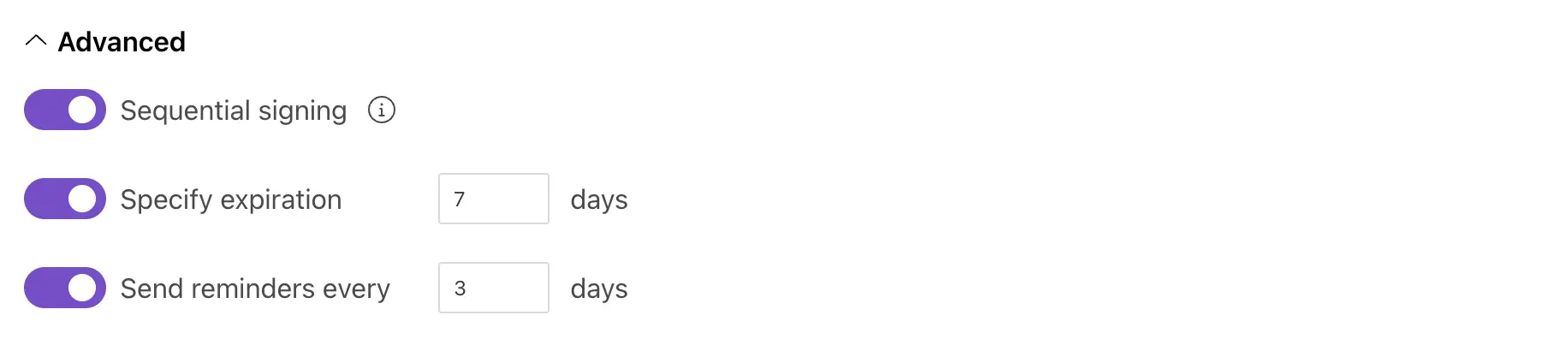 DocuSign expiration and reminders settings