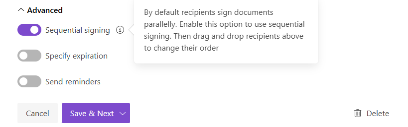 advanced DocuSign delivery settings