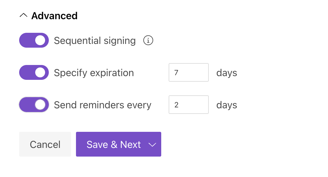 Advanced settings in DocuSign delivery